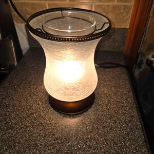 Scentsy Lampshade White Crackle Tulip Shade + Base Wax Warmer White Bronze